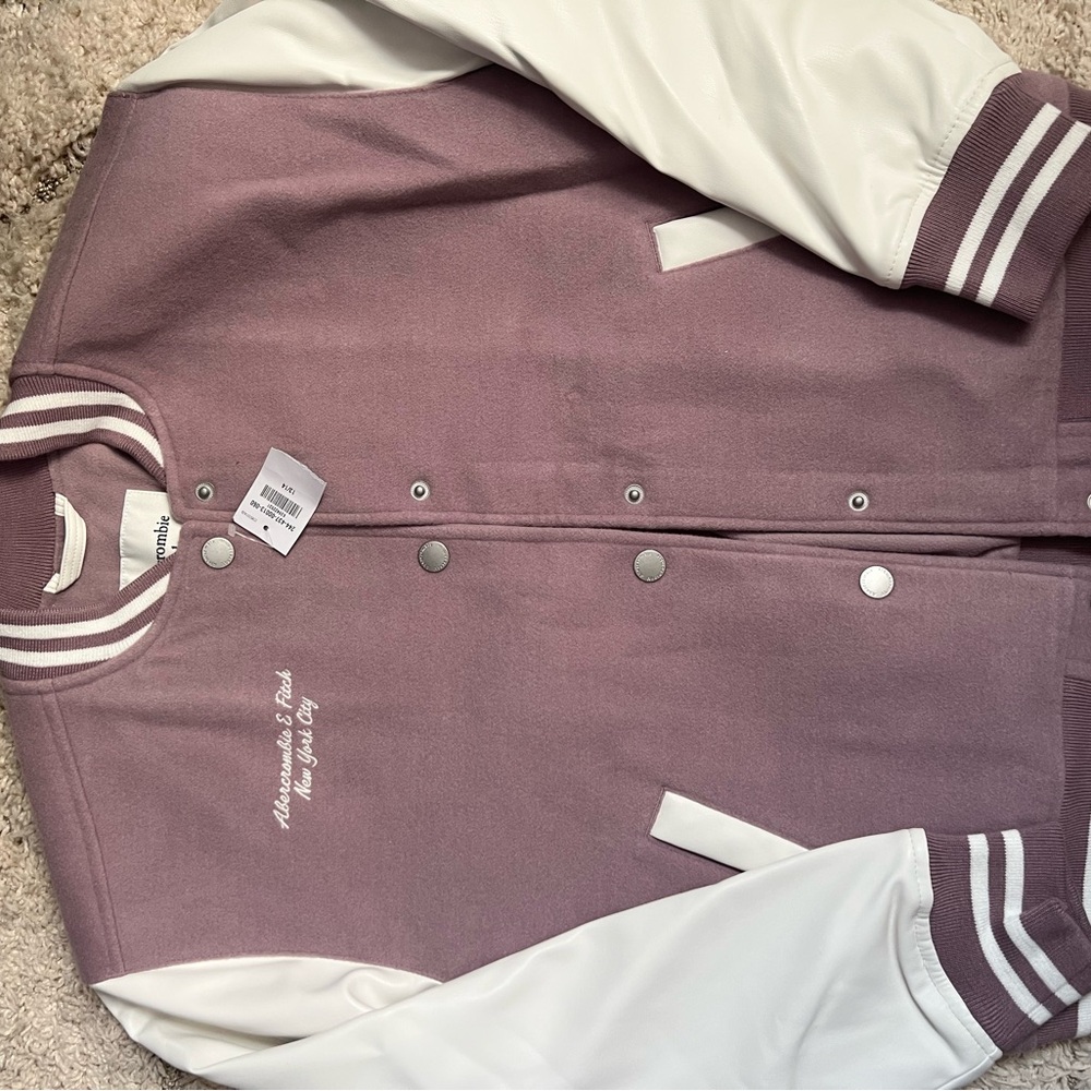 Abercrombie & Fitch Mauve and White Kids Varsity Jacket
